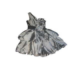 Metallic Silver One-Shoulder Dress.